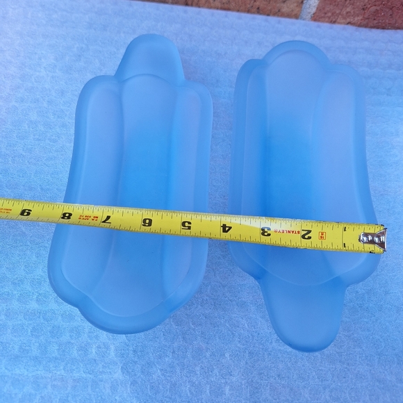 Blue Glass Banana Split Dishes Vintage Frosted Glass Dessert Set of 2 Dad Gifts - Picture 13 of 15